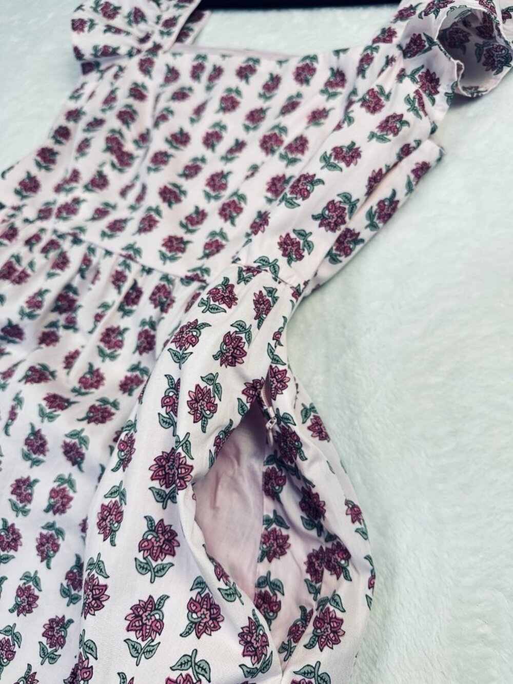 J.Crew Floral Midi Dress Pink Ruffle Sleeve Square Neck Cotton Size 6P NWT $158 - Picture 11 of 16